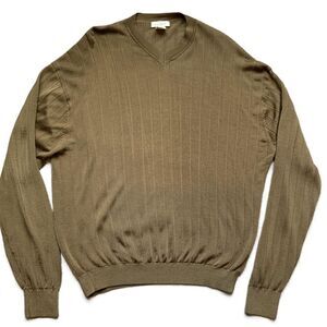 Va Bene Brown V-Neck Ribbed Long Sleeve Mens Preppy Grandpacore Sweater Size XL